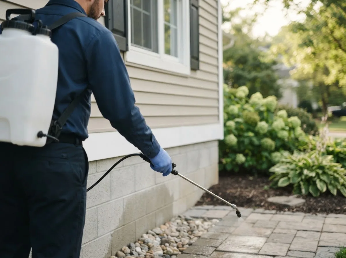 Pest control technician inspecting a home in Woodbury, VT